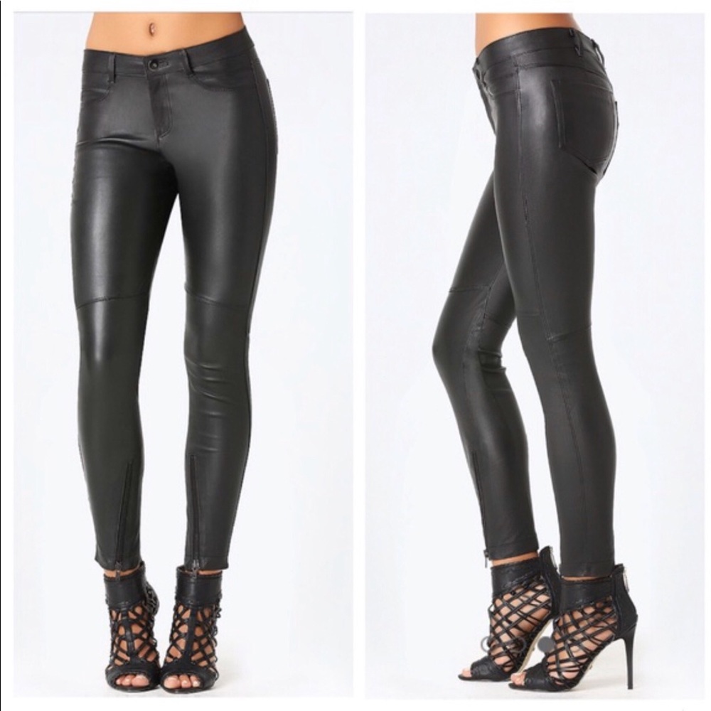 Bebe Genuine Black Stretch Leather Pants NWT